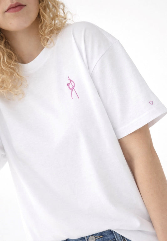 Oversize T-Shirt – Handmade Stickerei rosa
