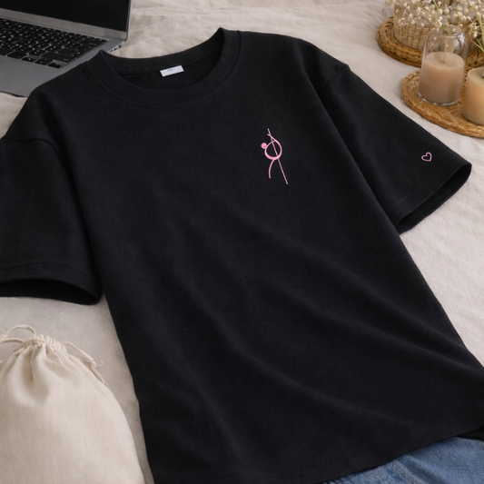 Oversize T-Shirt – Handmade Stickerei rosa