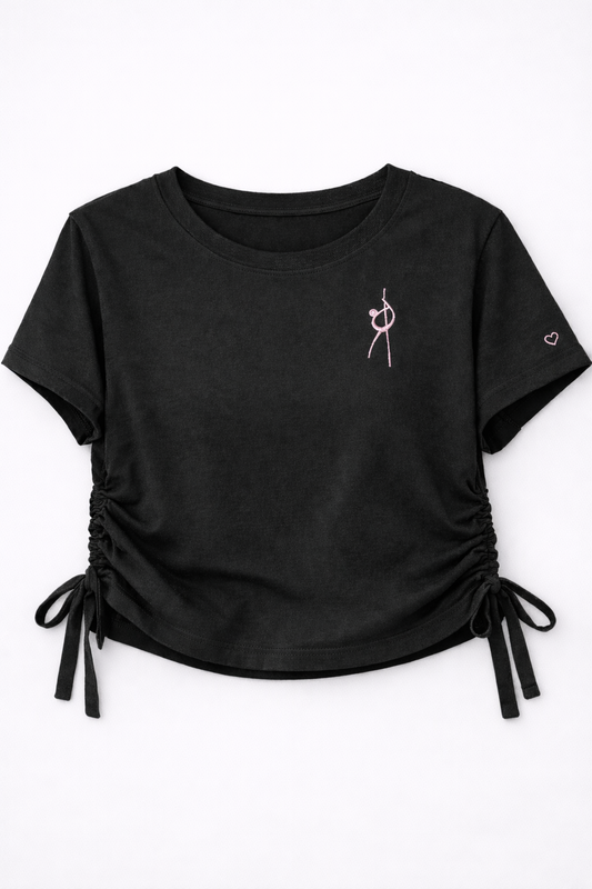 Crop T-Shirt – Handmade Stickerei rosa