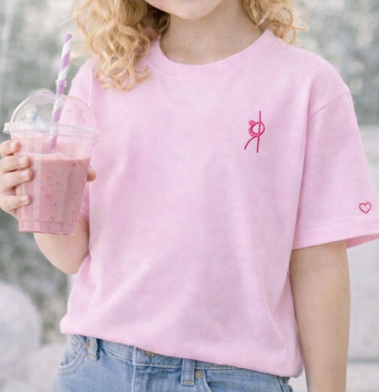Kids T-Shirt - Handmade Stickerei rosa